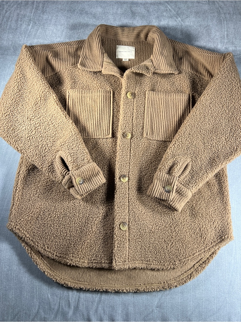American Eagle Sherpa Teddy Shacket Taupe Brown Small